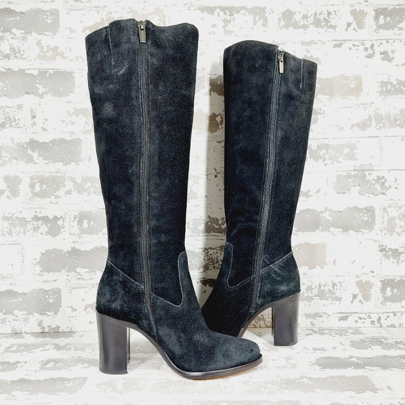 New Vince Camuto Perlanie Leather Black Pointy Toe Heel Knee Hight Boot T166 - Picture 3 of 13